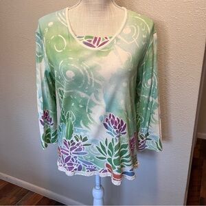 Cactus Bay - Floral Cactus Print Women's Top - Green and Purple - Size Medium